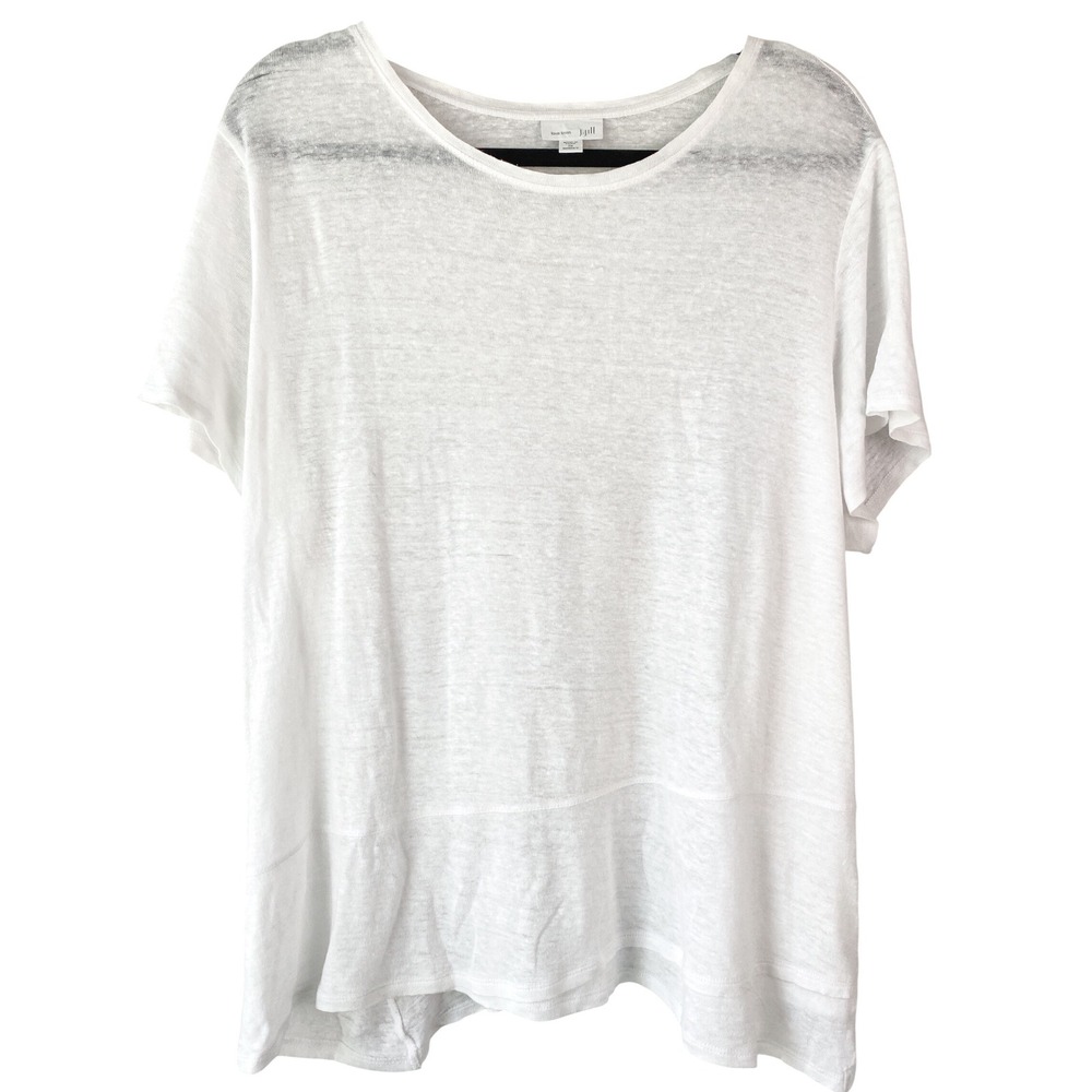 J Jill Womens 100% Linen Tee 2X White Short Sleeve Slub Scoop Neck Coastal